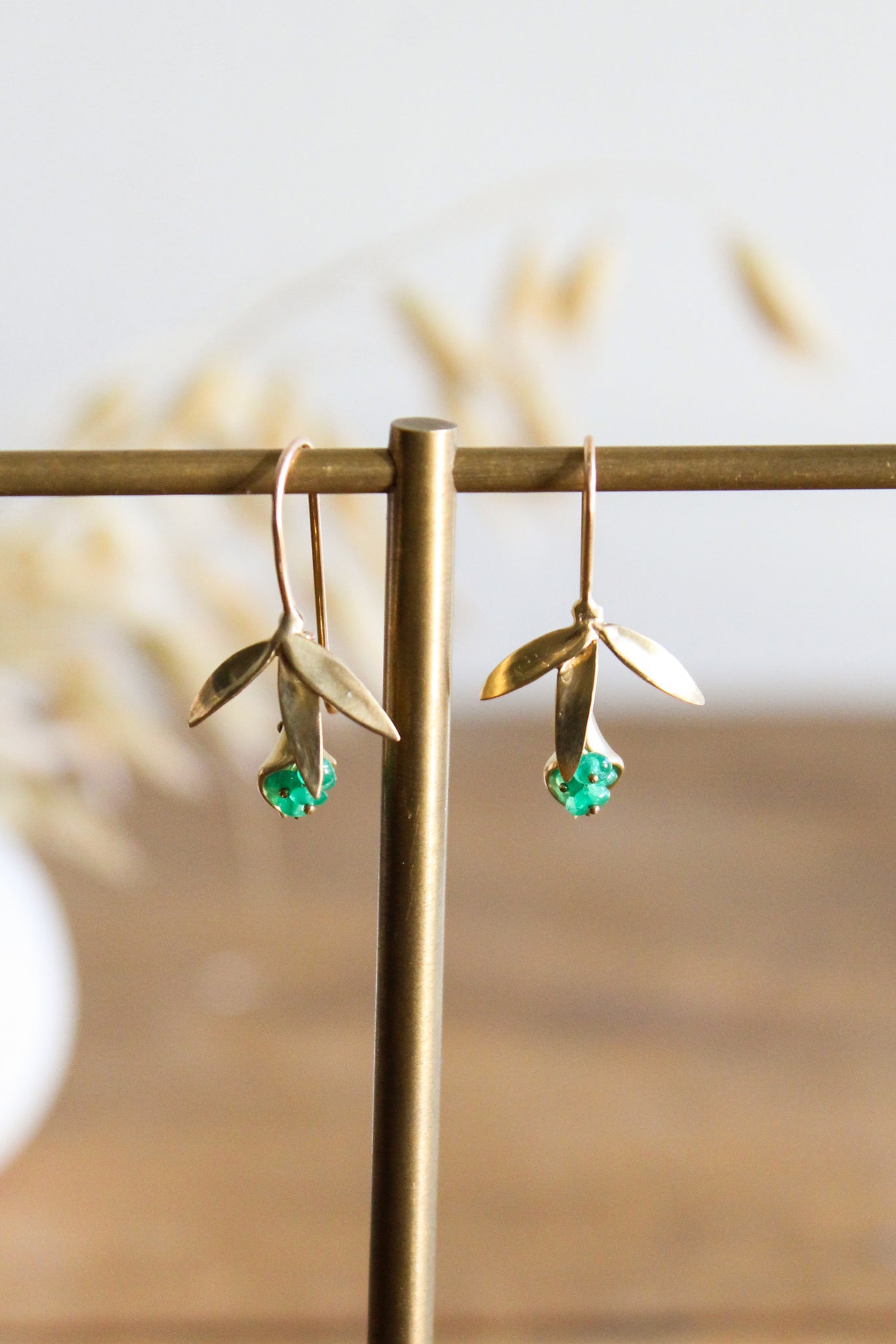 Annette Ferdinandsen Small 14k Wildflower Earrings w/Emeralds