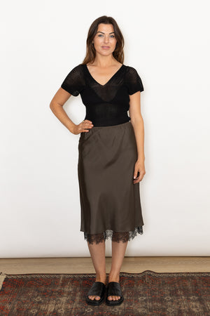 ROHE Lace-Trimmed Silk Skirt