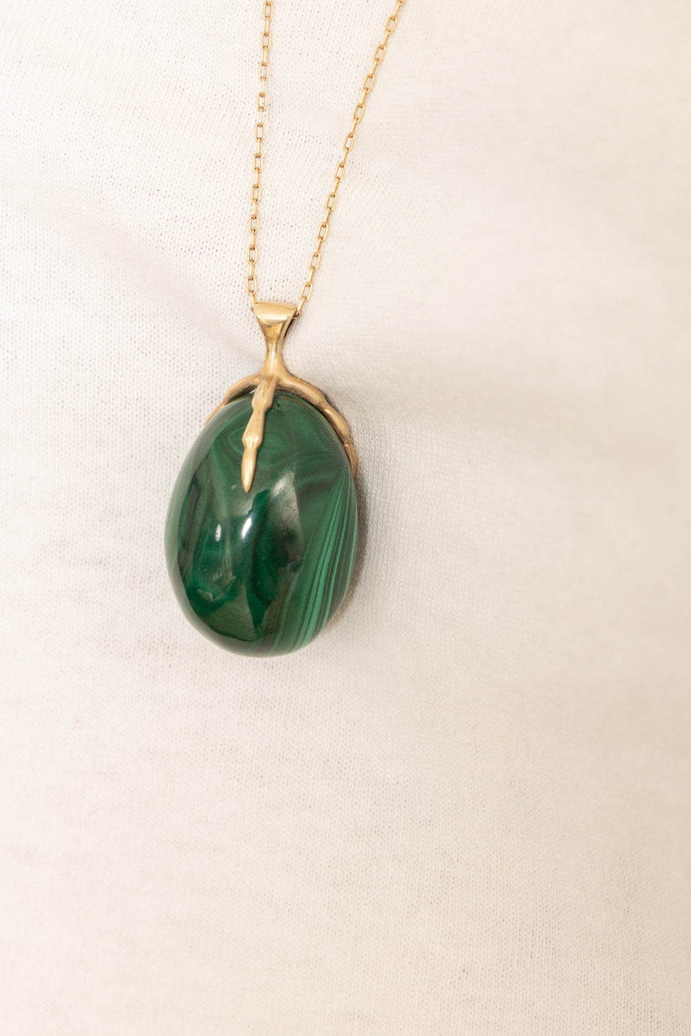 Annette Ferdinandsen Large 10k YG 32" Claw Necklace w/Malachite Egg