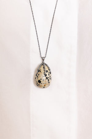 Annette Ferdinandsen Large Ox SS Claw Necklace w/Jasper Quail Egg