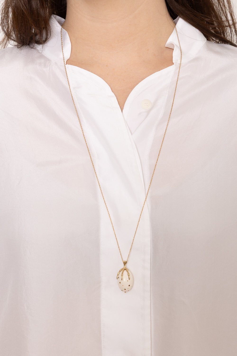 Annette Ferdinandsen Large 32" 14k YG Claw Necklace w/Mammoth Ivory Spotted Egg