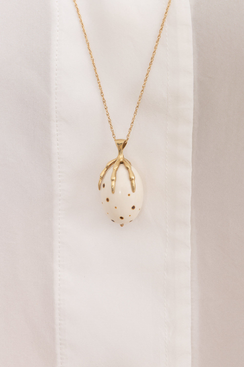 Annette Ferdinandsen Large 32" 14k YG Claw Necklace w/Mammoth Ivory Spotted Egg