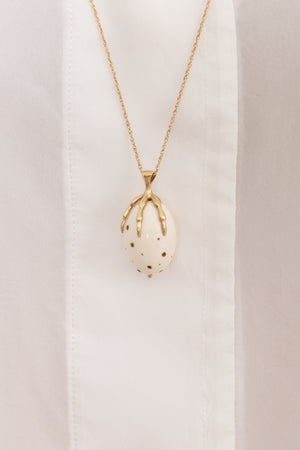 Annette Ferdinandsen Large 32" 14k YG Claw Necklace w/Mammoth Ivory Spotted Egg