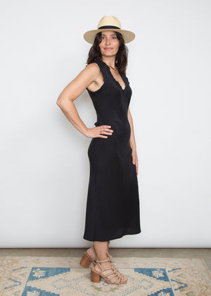 Elaine Kim Silk Bias V Neck Dress
